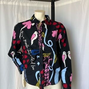 NWT Vero Moda Justine LS Black with Abstract Print Button Down Top